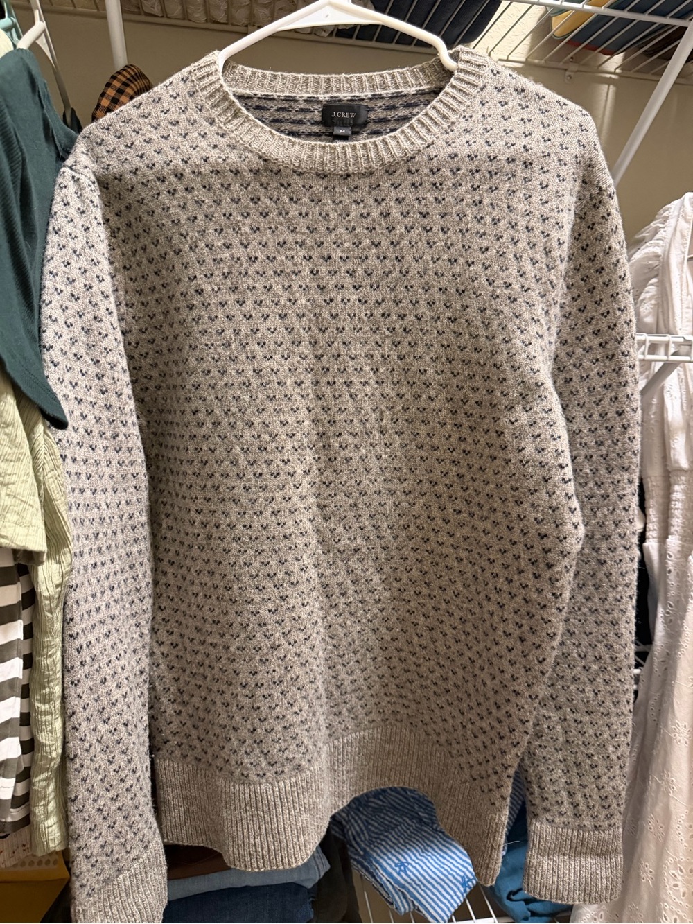 J. Crew Men’s Light Gray Crewneck Sweater with Navy Fleck